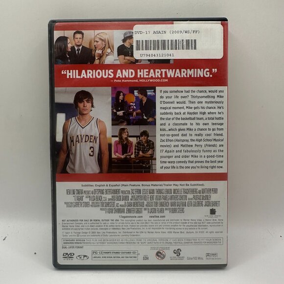 17 Again DVD Widescreen & Full-Screen Edition Starring Zac Efron Rated PG-13 - Picture 2 of 3